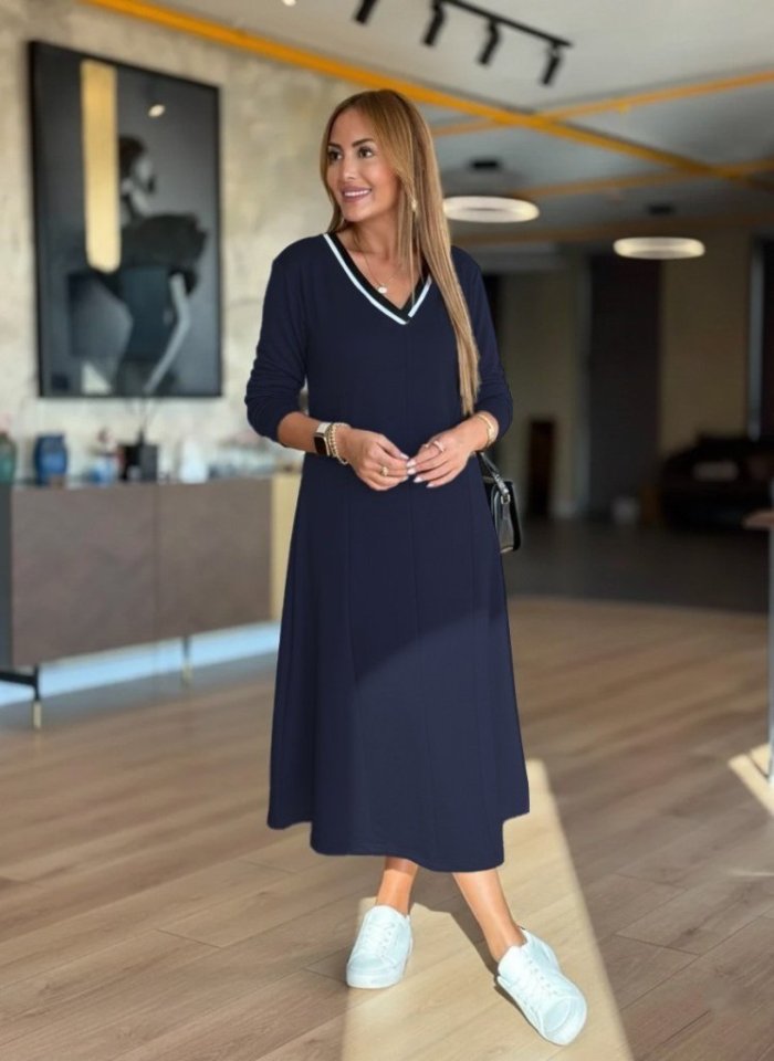 Women's Long Sleeve V Neck Midi Pistachio Green Modal Dress