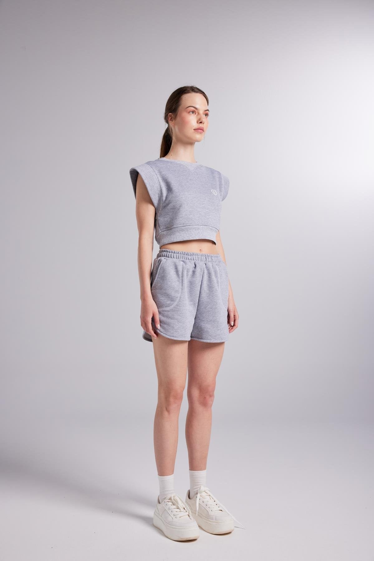 Crop Kesim Kontrast Dikişli Rhode Tshirt Gri