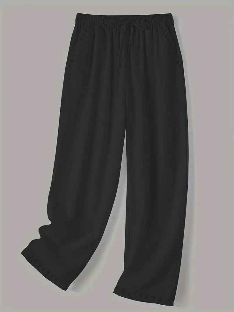 Women's Elastic Waist Drawstring Pocket and Pant Leg Lace Detailed Pants