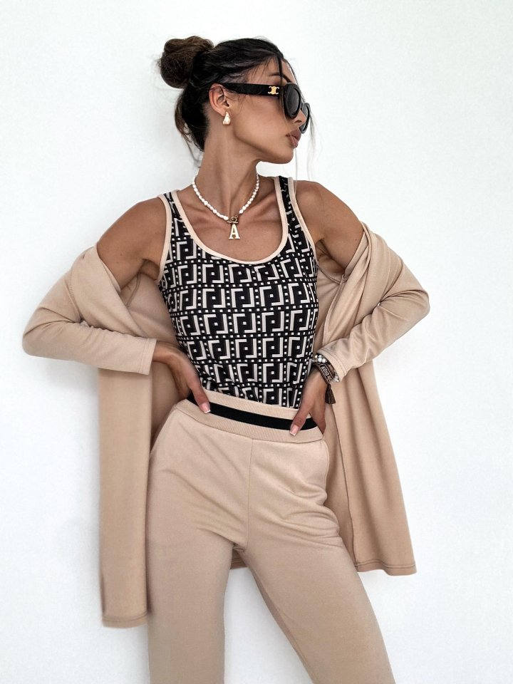 Women's Long Sleeve Crepe Three-Piece Set
