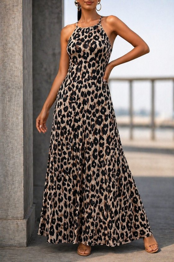Women's Off-Shoulder Strap Patterned Long Supreme Dress