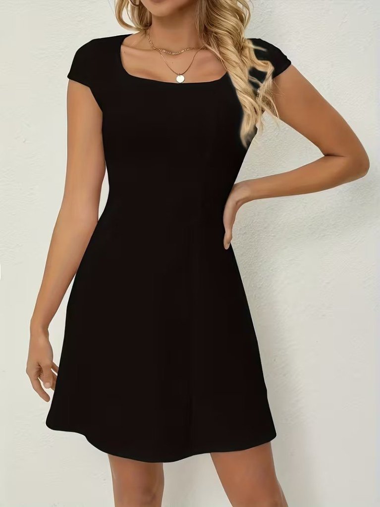 Women's Short Sleeve Square Neck Short Imported Crepe Dress