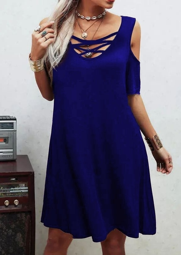 V-Neck Tie Detail Viscose Fabric Dress