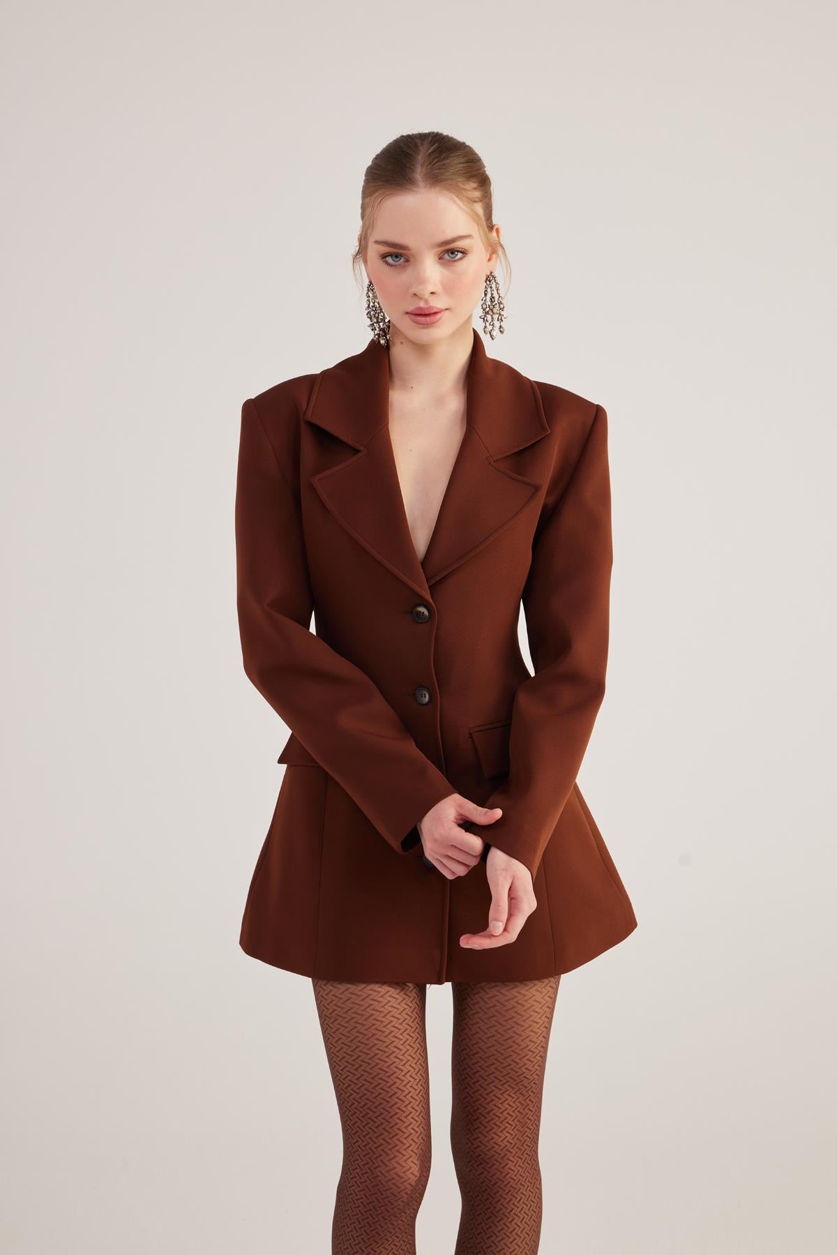 Belden Oturmalı Fit Kesim Deja Blazer Ceket Kahve