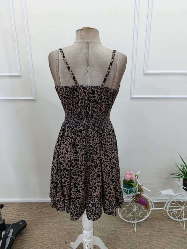 Women's Spaghetti Strap Gathered Neck Elastic Waist Short Supreme Dress
