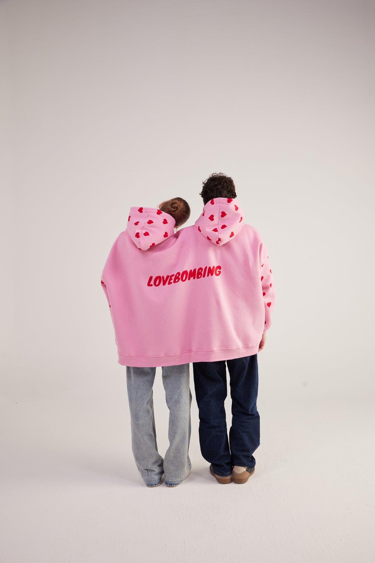 Kalp Baskılı Çift Giyilir Lovebombing Sweatshirt Pembe