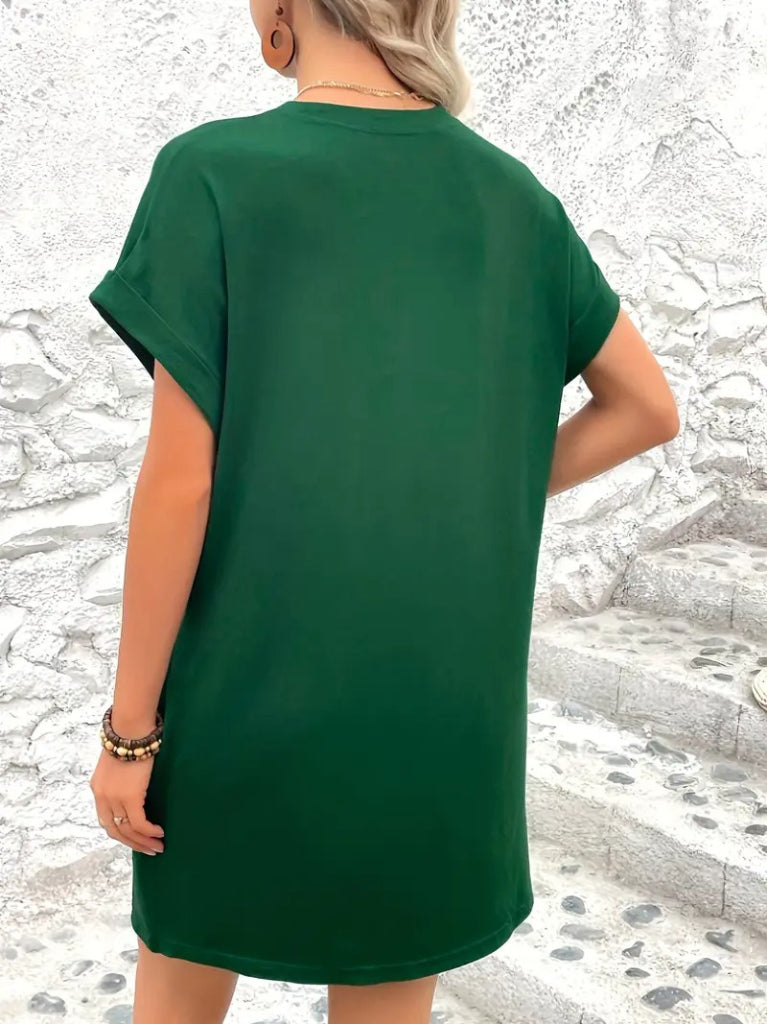 Women's Short Sleeve Crew Neck Pocket Butterfly Print Viscose Dress