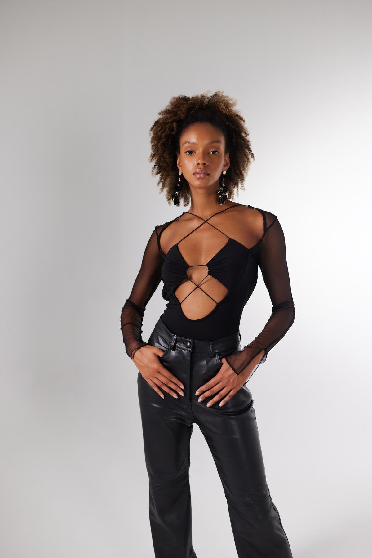 Bel Bağlamalı Bony Bodysuit Siyah