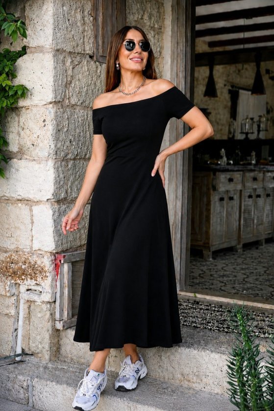 Women's Off-Shoulder Elastic Waist Long Viscose Dress
