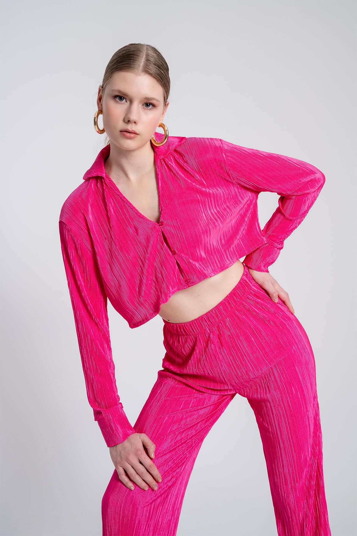 Beli Lastikli Esnek Comfy Pantolon Pembe