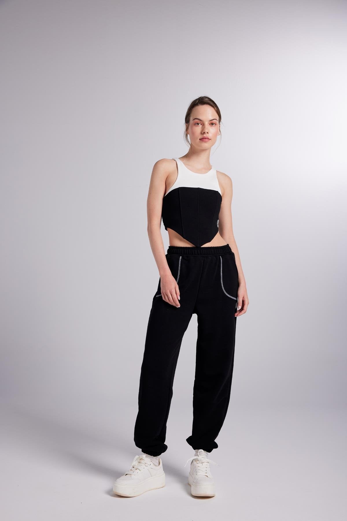 Paçası Lastikli Konstrast Dikişli Rhode Eşofman Altı Siyah Siyah L