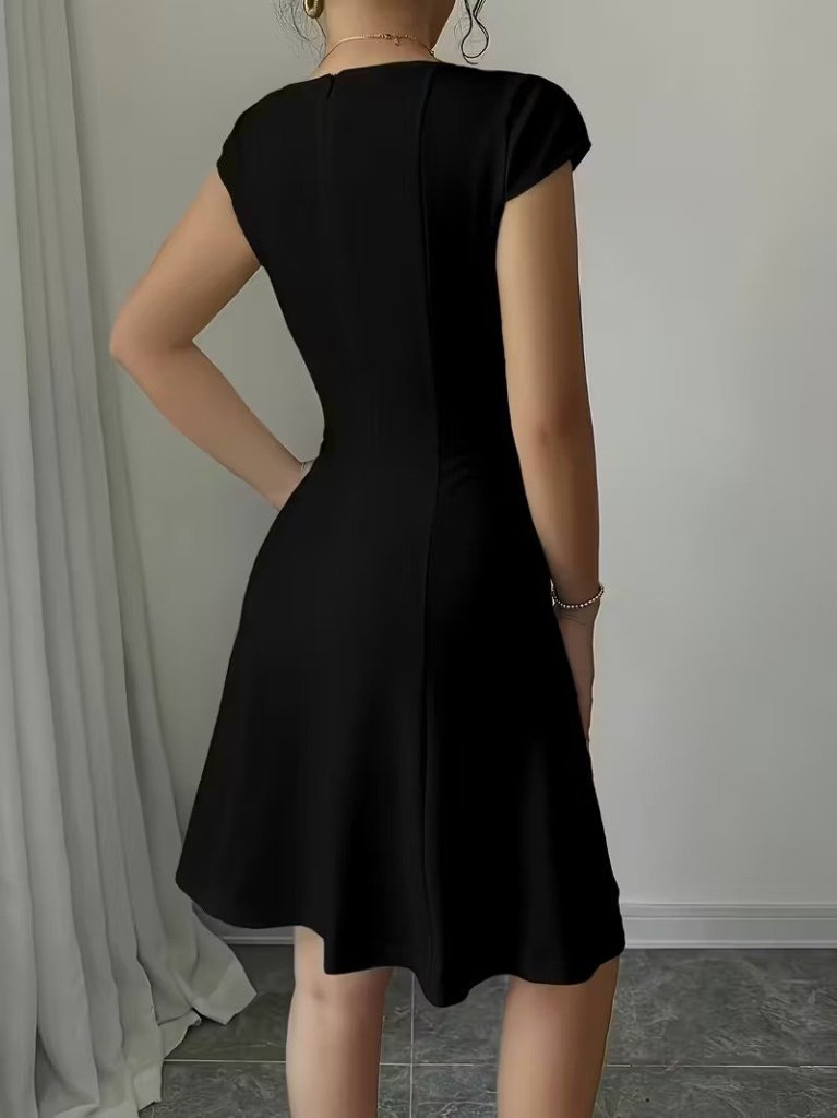 Women's Short Sleeve Square Neck Short Imported Crepe Dress