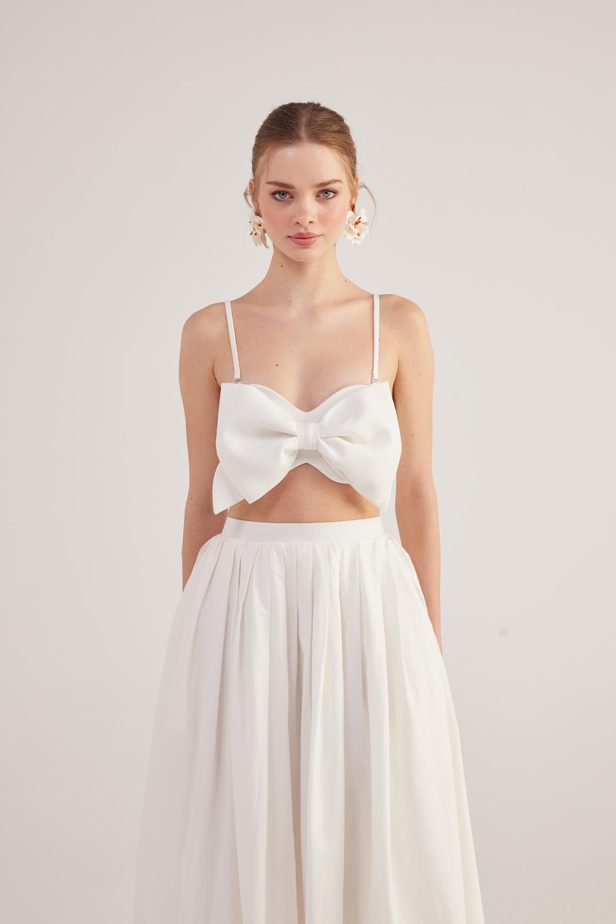 Kurdele Görünümlü Crop Jazmin Bluz Beyaz Beyaz L