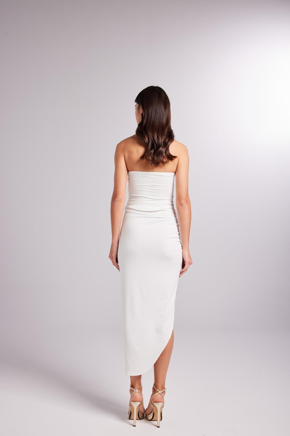 Ayarlanabilir Büzgülü Midi Poena Etek Beyaz