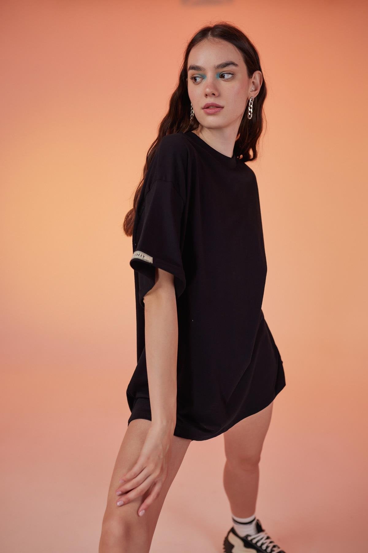 Pamuklu Unisex Oversize Lure Tshirt Siyah Siyah STD