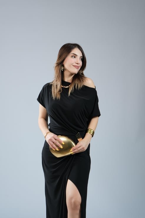 Kadın Kısa Kollu Tek Omuzdan Açık Beli Lastikli Sandy Maxi Elbise