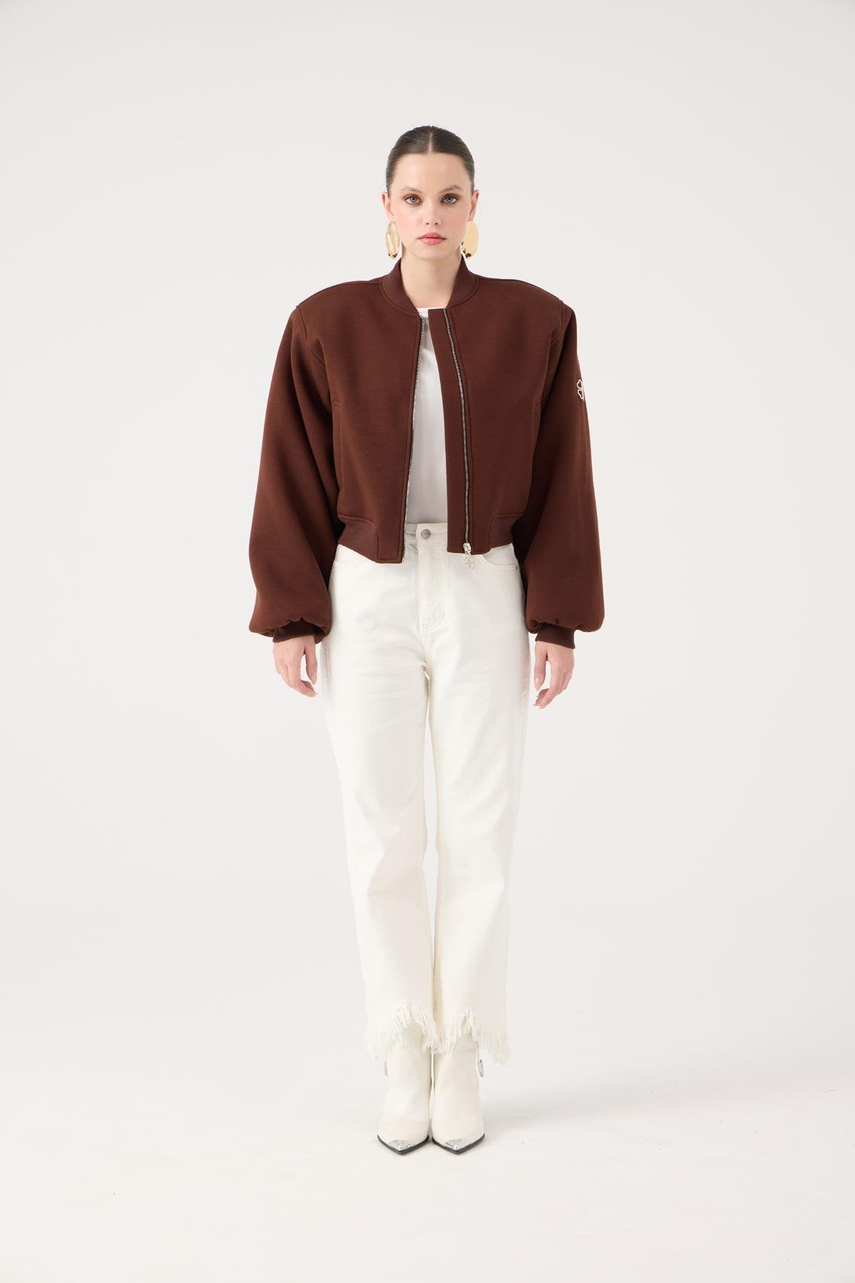 Yüksek Bel, Düğme Kapamalı, Paça Fermuar Detaylı Swan Jean Pantolon Beyaz