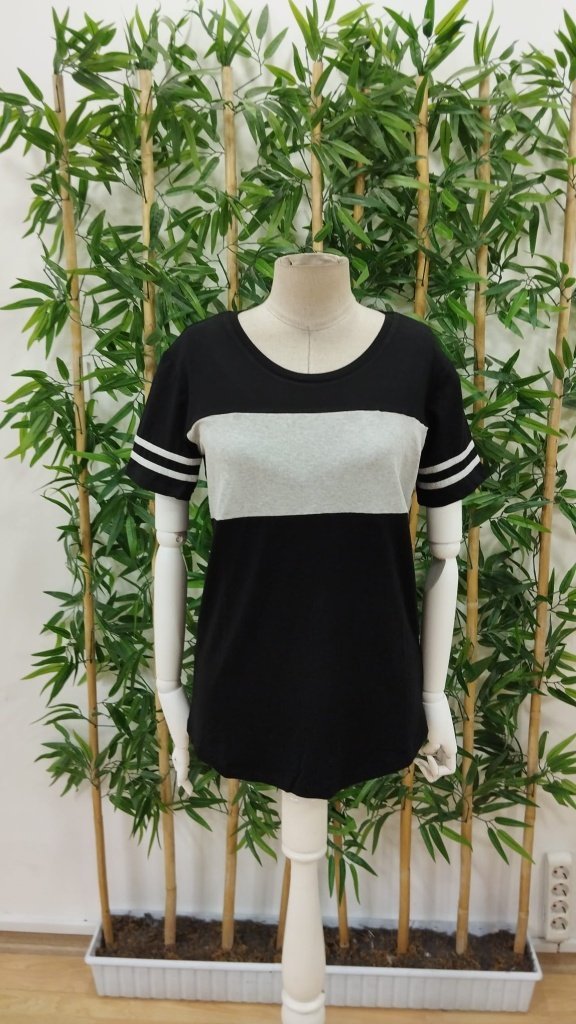 Women's Short Sleeve Crew Neck Two-Tone Viscose Blouse