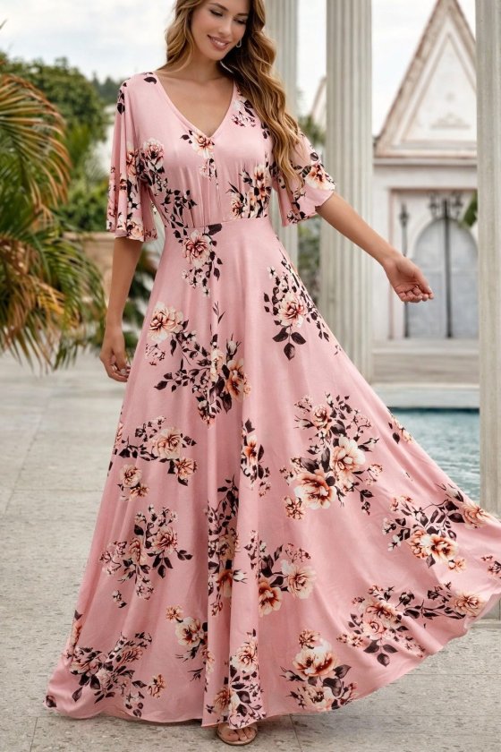 Women's Short Sleeve V-Neck Patterned Supreme Dress