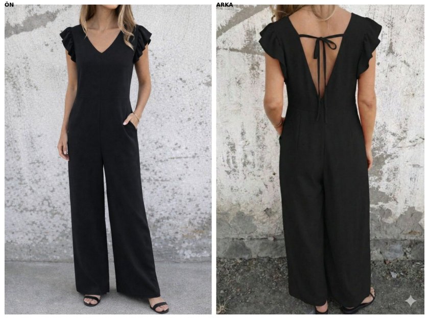 Women's Short Sleeve V-Neck Deep Back Tie Long Aerobin Jumpsuit