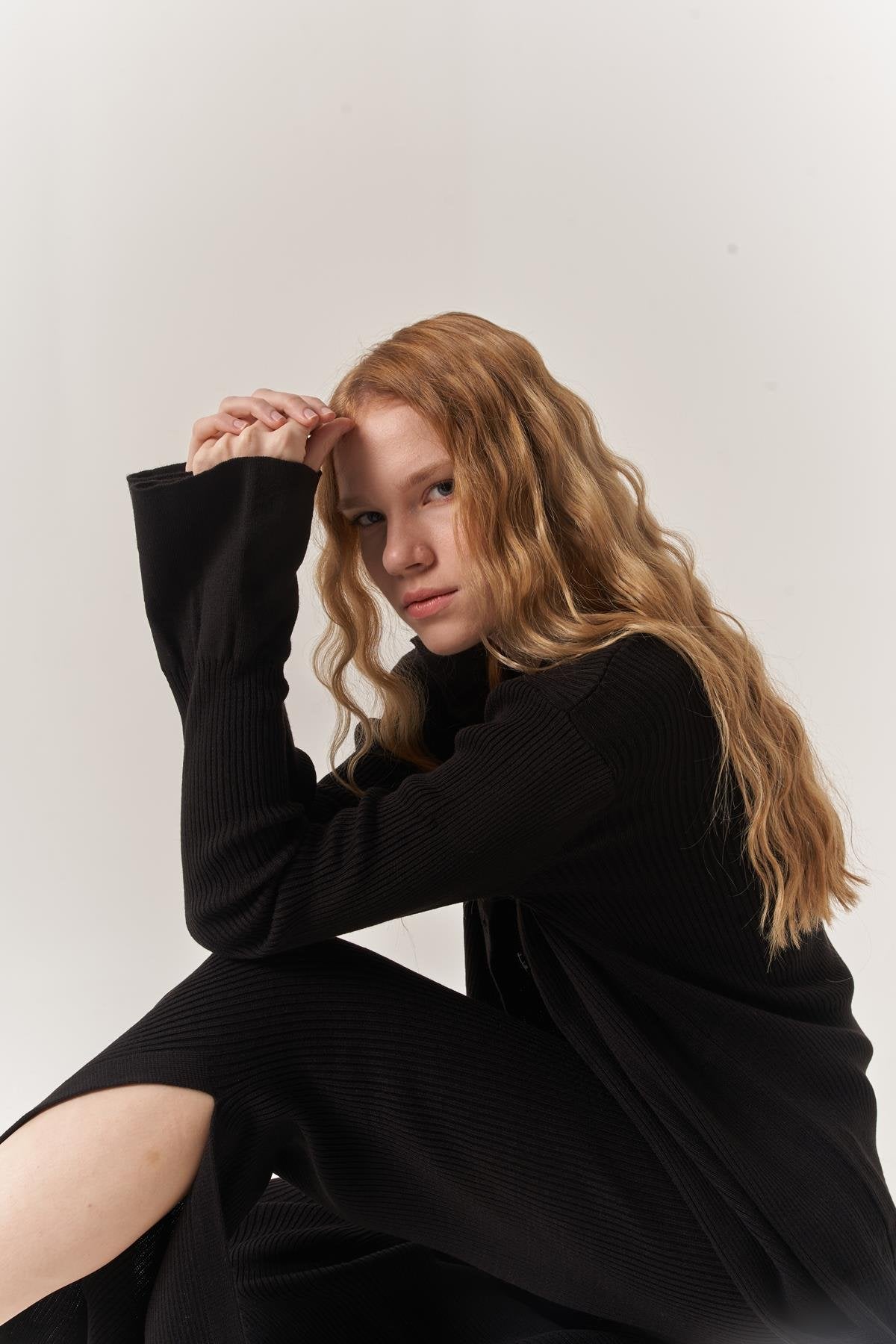 Kadın Siyah Düğmeli Oversize Salaş Triko Hırka Pantolon Yordle Takım