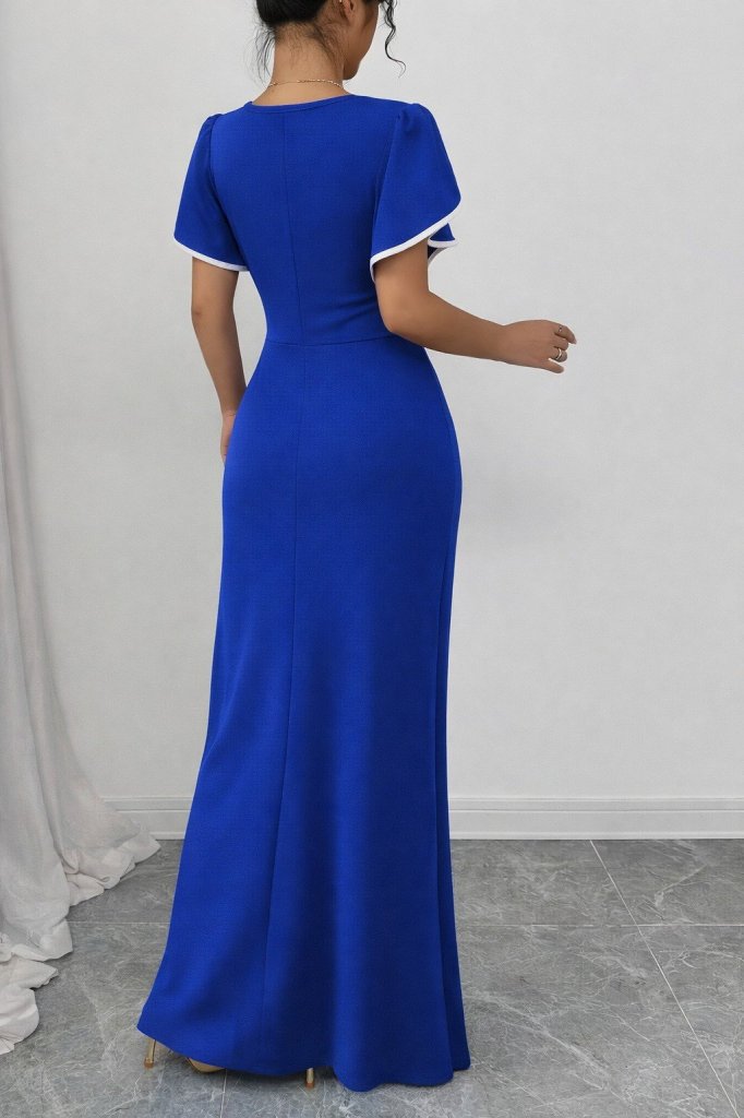Women's Short Sleeve Square Neck Front Cross Cut Detail Crepe Dress