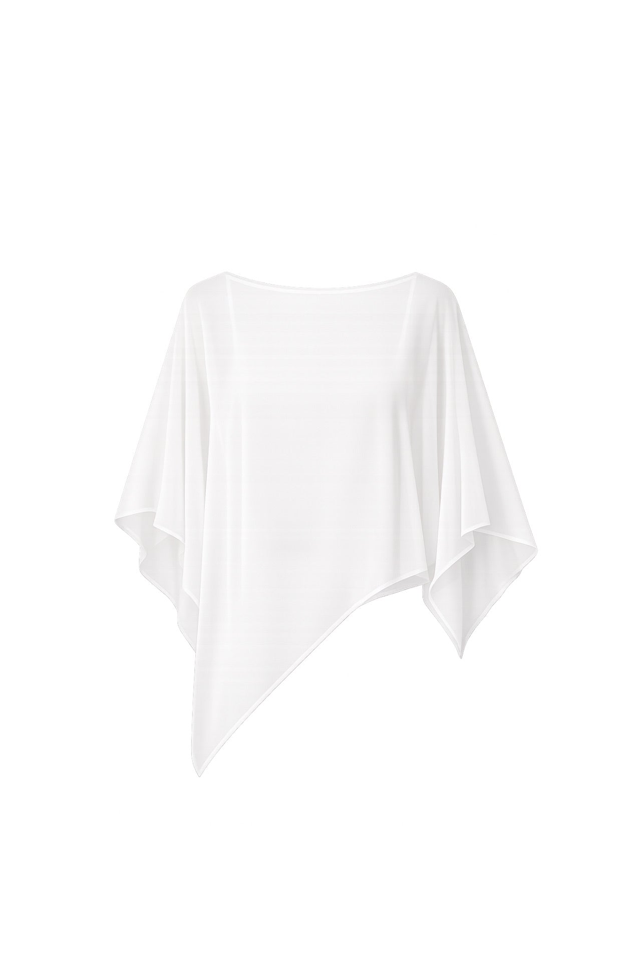 Kayık Yaka Asimetrik Transparan Beyaz Bluz