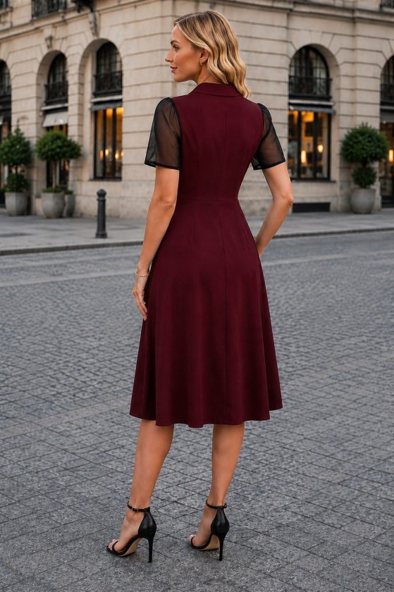 Women's Short Sleeve Collared Front Buttoned Midi Imported Crepe Dress
