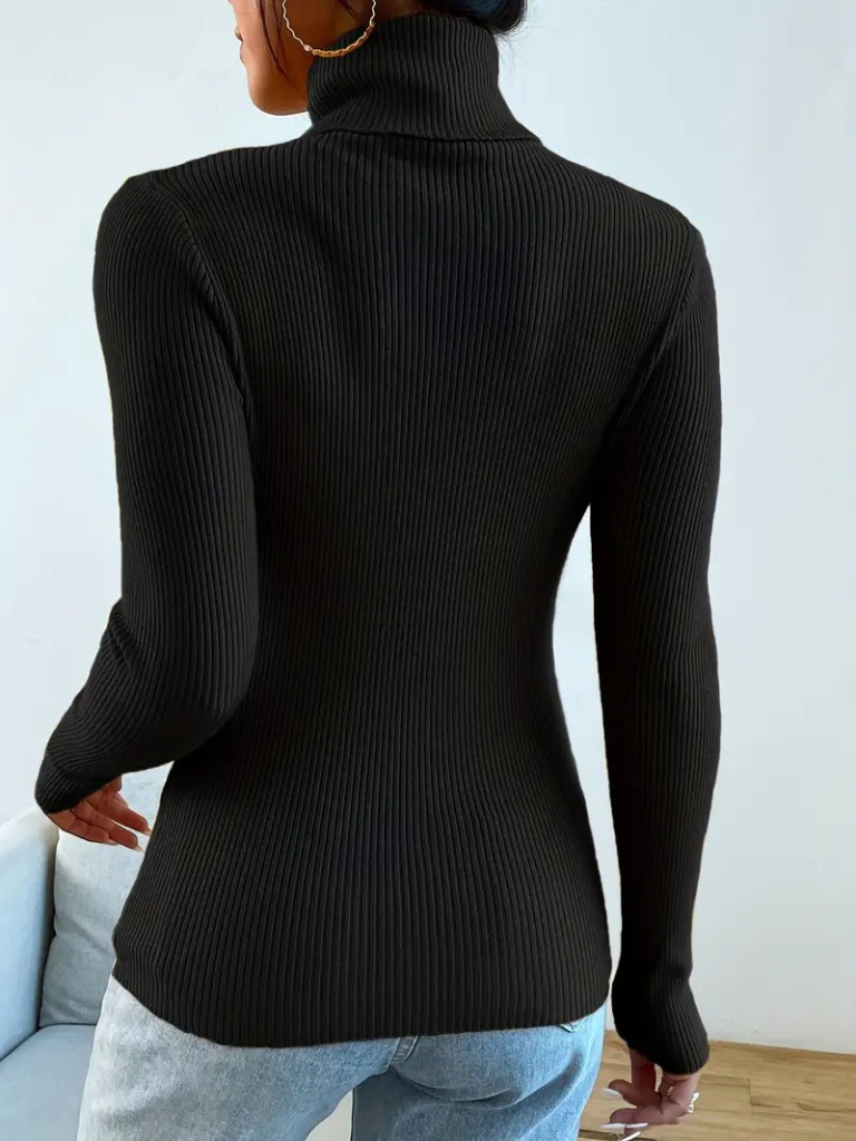 Women's Long Sleeve Turtleneck Ribbed Blouse