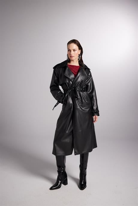 Collider Deri Trenchcoat Siyah