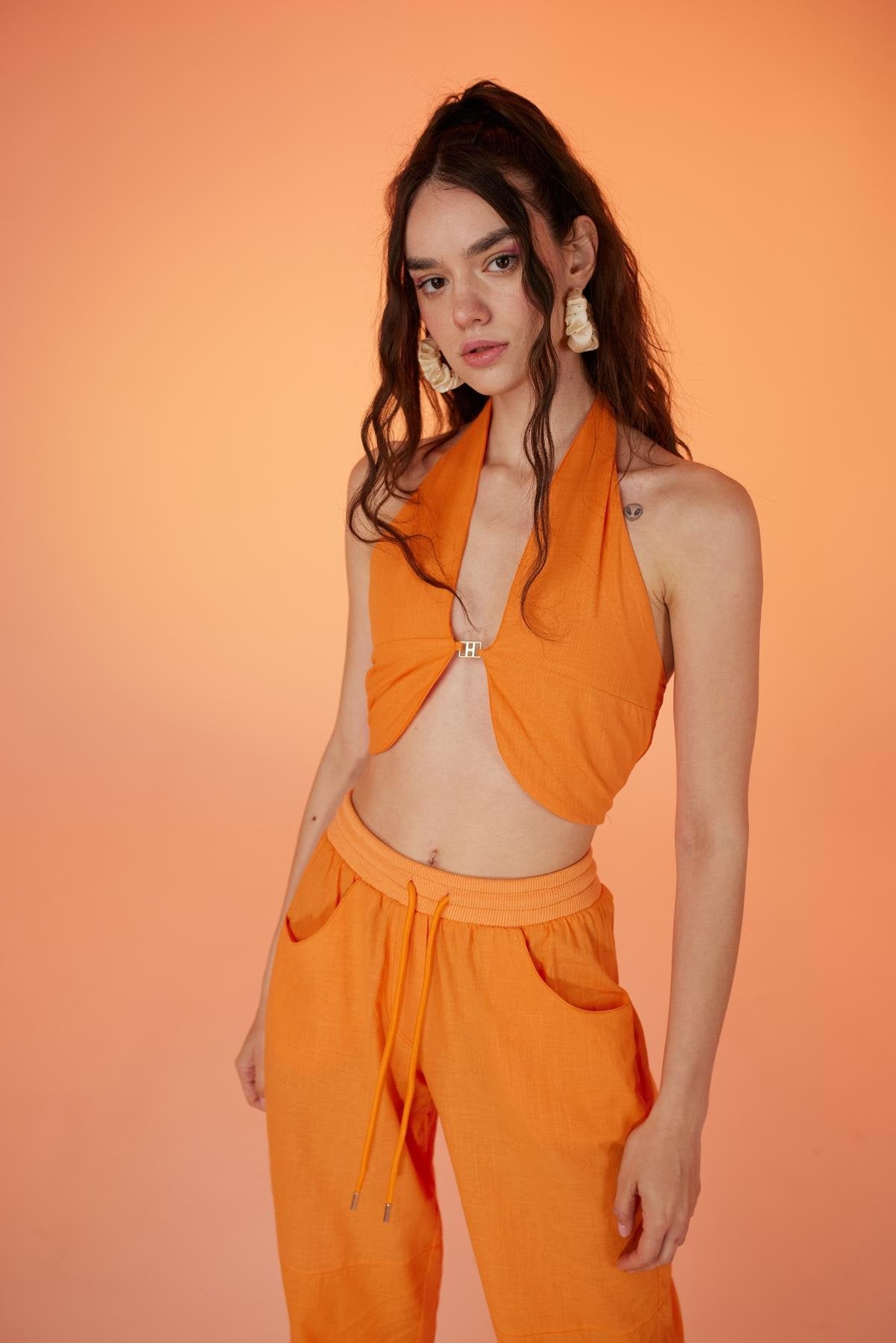 Rise Aksesuarlı Bluz Turuncu