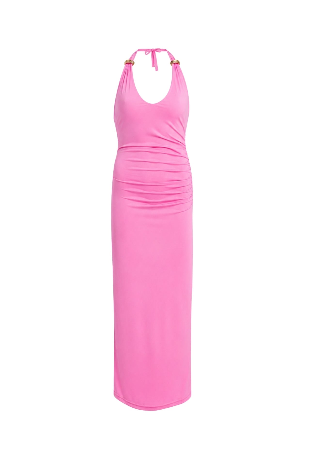 Aksesuar Detay Maxi Pembe Elbise