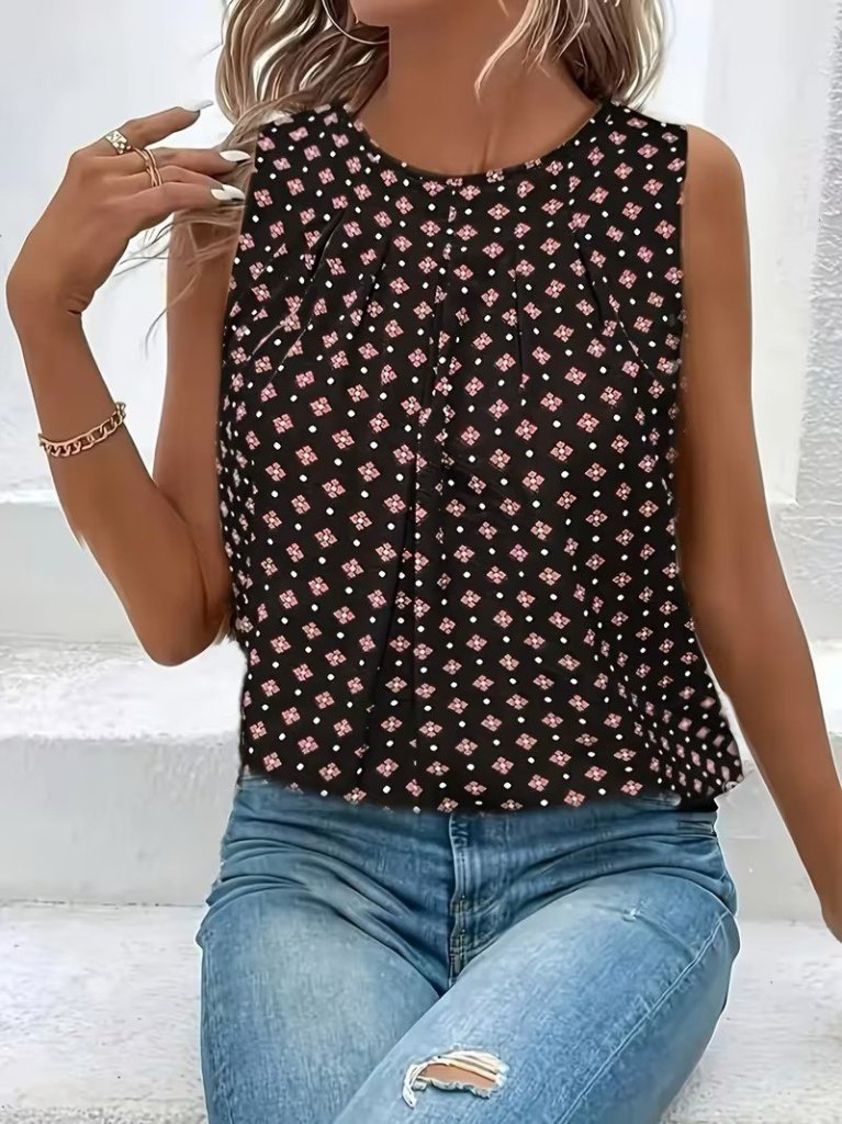 Women's Spaghetti Strap Round Neck Patterned Supreme Blouse