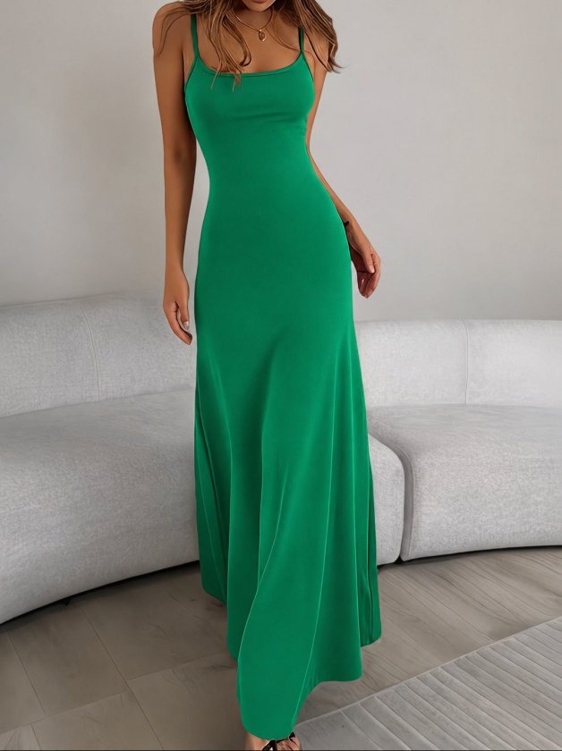 Women's Spaghetti Strap Round Neck Long Sandy Dress