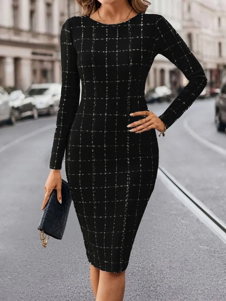 Women's Long Sleeve Round Neck Mini Woven Dress