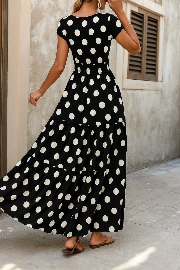 Women's Short Sleeve Wrap Neck Elastic Waist Supreme Maxi Dress