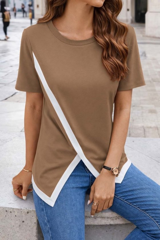 Women's Short Sleeve Crew Neck Viscose Blouse