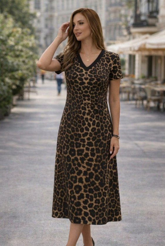 Women's Short Sleeve V Neck Leopard Print Short Supreme Dress