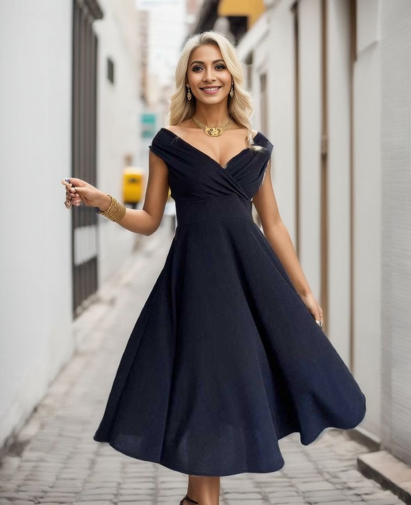 Women's Short Sleeve Wrap Neck Ruffled Hem Crepe Dress