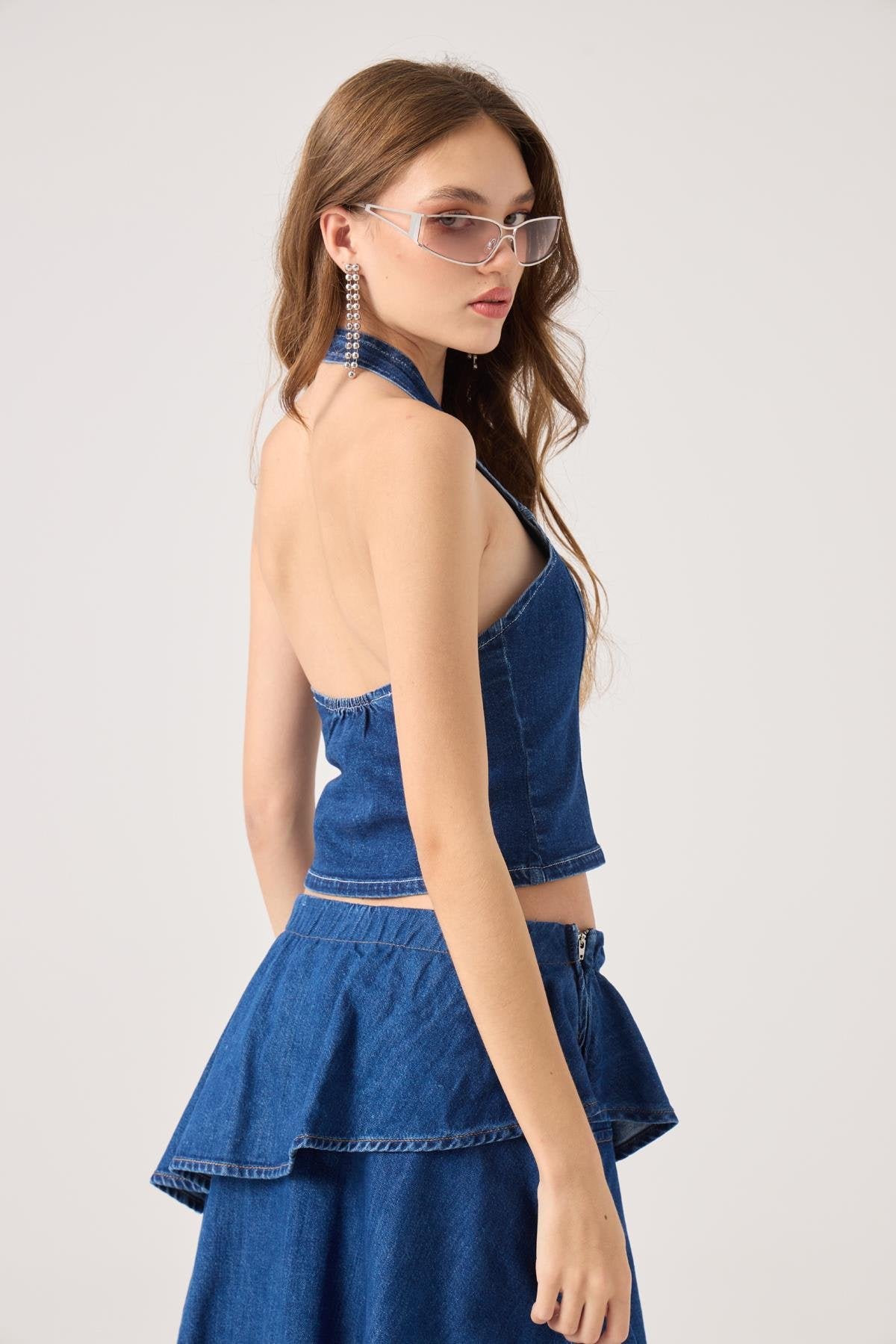 Boyundan Askılı Kaela Jean Yelek Mavi