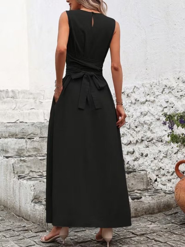 Women’s Off-Shoulder Long Aerobin Dress with Waist Tie