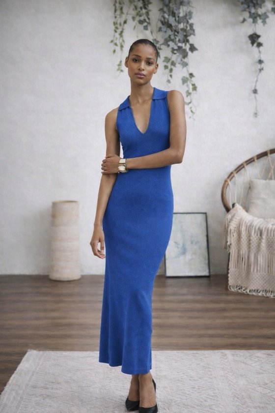 Women’s Sleeveless V-Neck Long Knit Dress