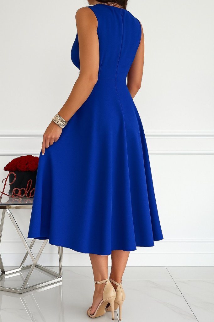 Women's Imported Crepe Fabric Wrap Collar Flared Hem Sleeveless Mini Dress