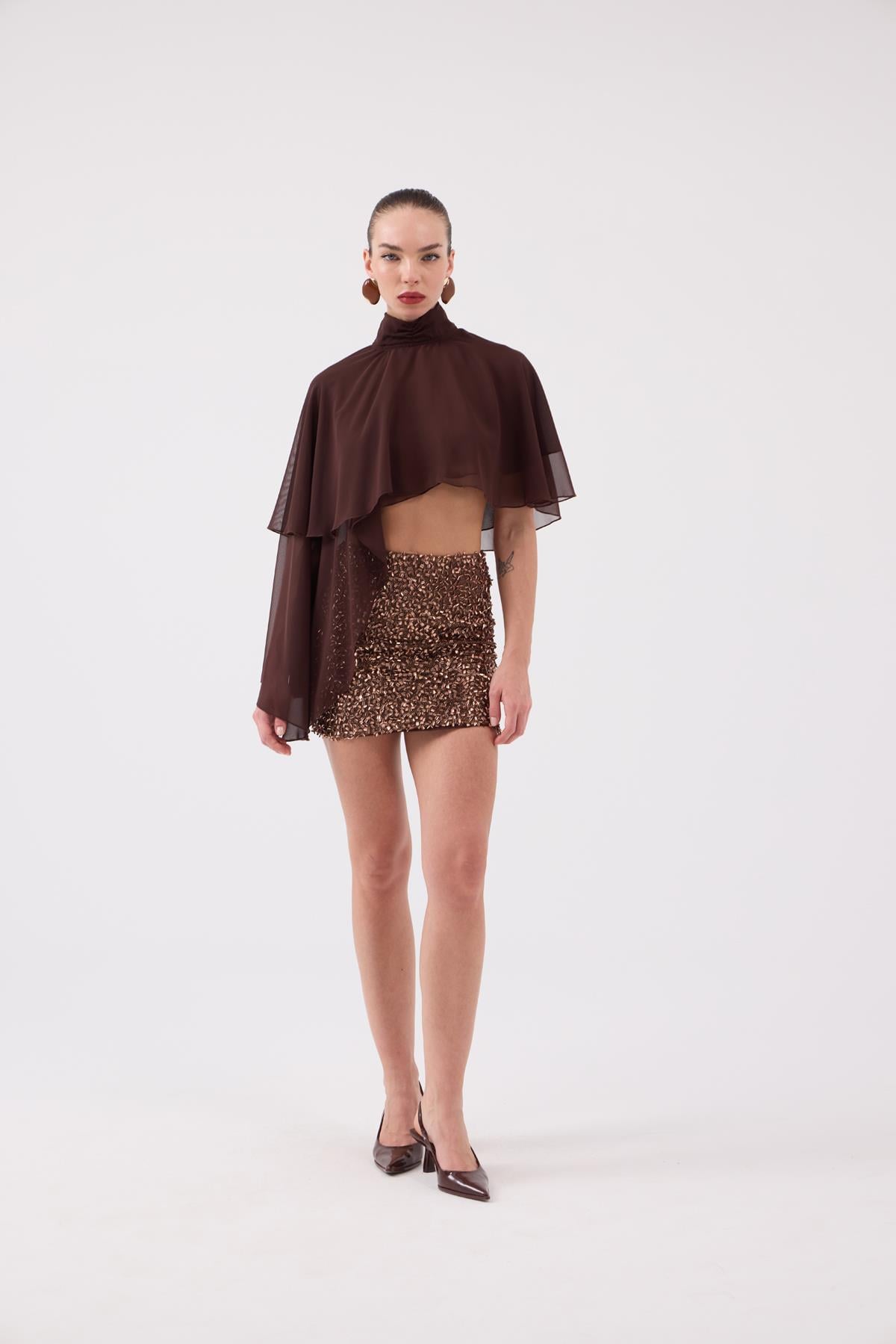 Pelerin Model Bena Bluz Kahve