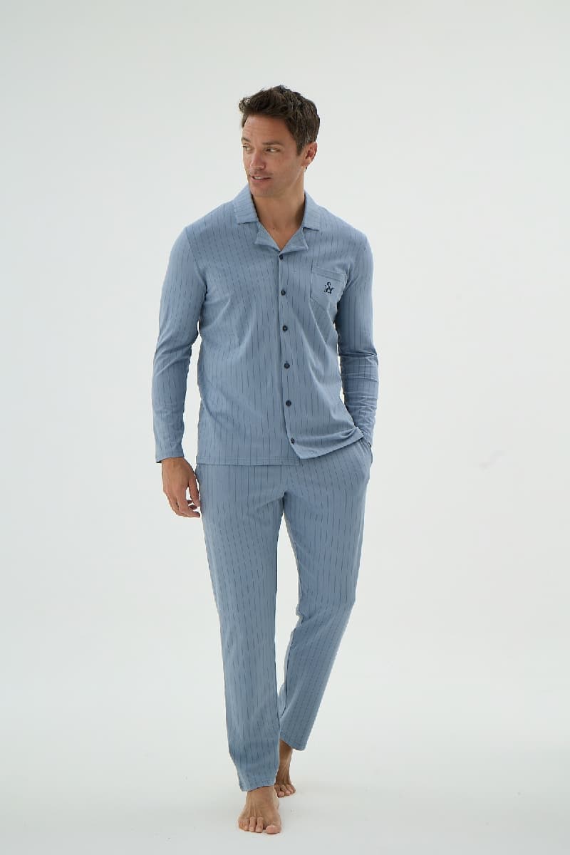 9633 ERKEK DÜĞMELİ NAKIŞLI PİJAMA TAKIM