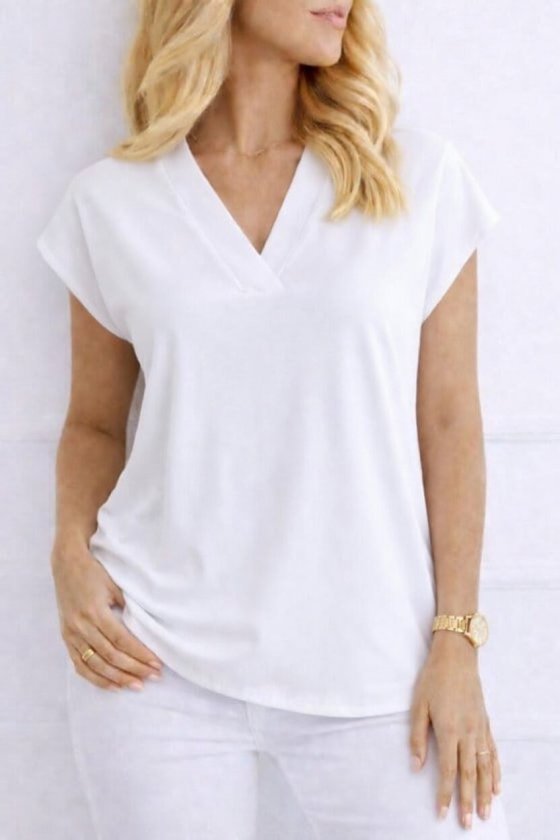 Women's V-Neck Short Sleeve Woven Viscose Fabric Blouse