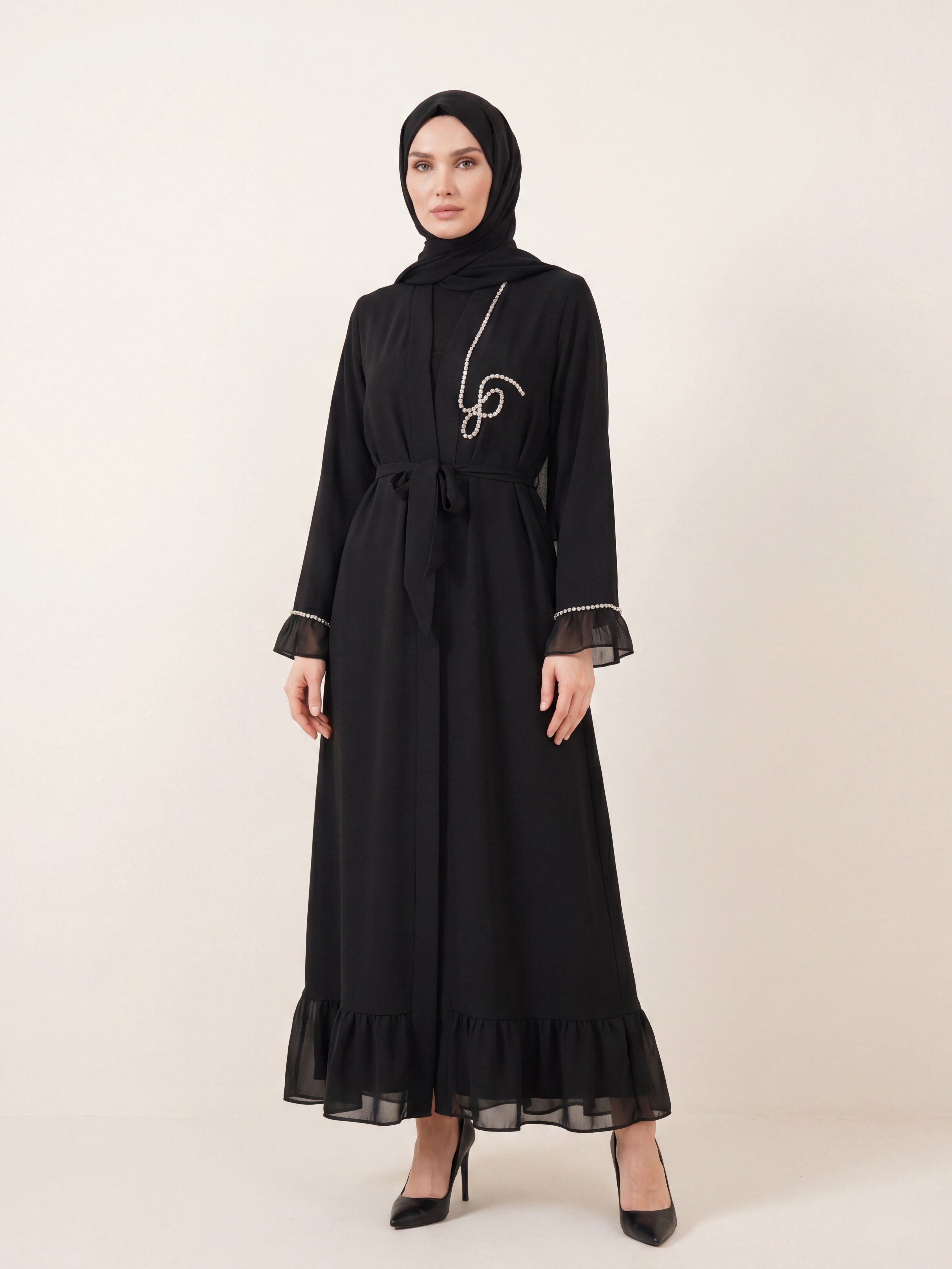 9801 Taş İşlemeli Abaya