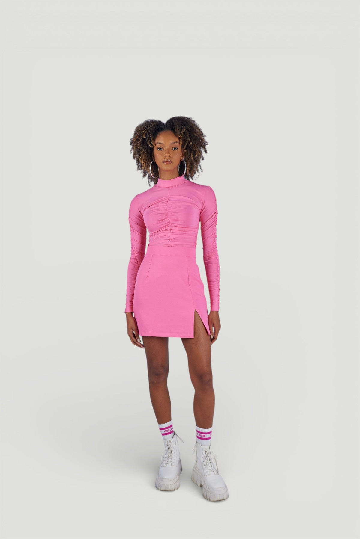 Drape Detaylı Yarım Balıkçı Draped Bluz Pembe