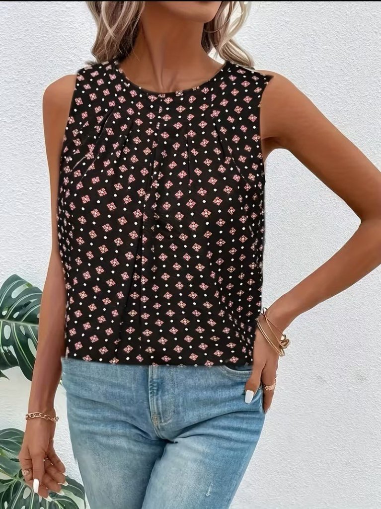 Women's Spaghetti Strap Round Neck Patterned Supreme Blouse