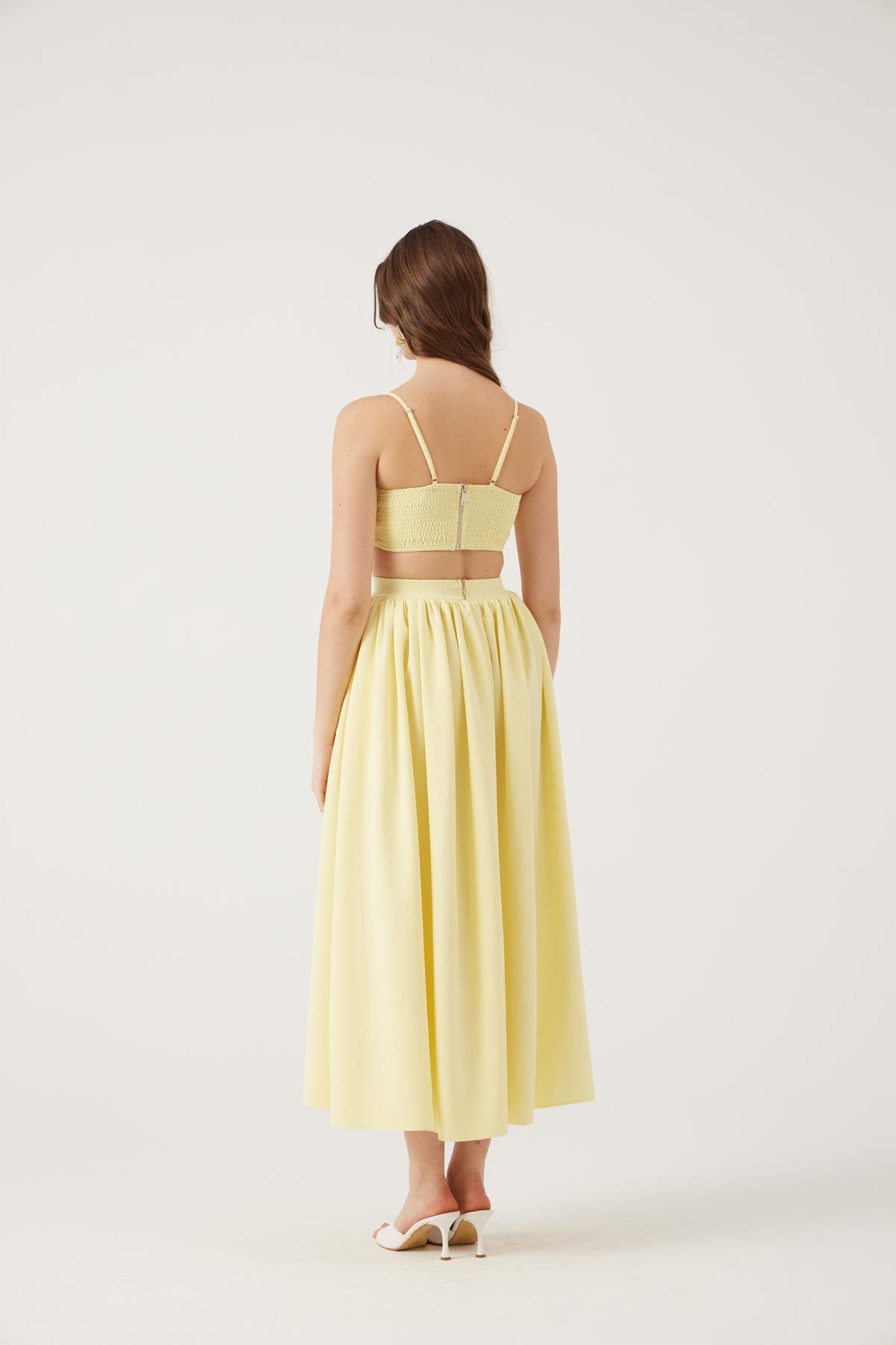 Cepli Uzun Etek ve Crop İkili Isabella Takım Sarı